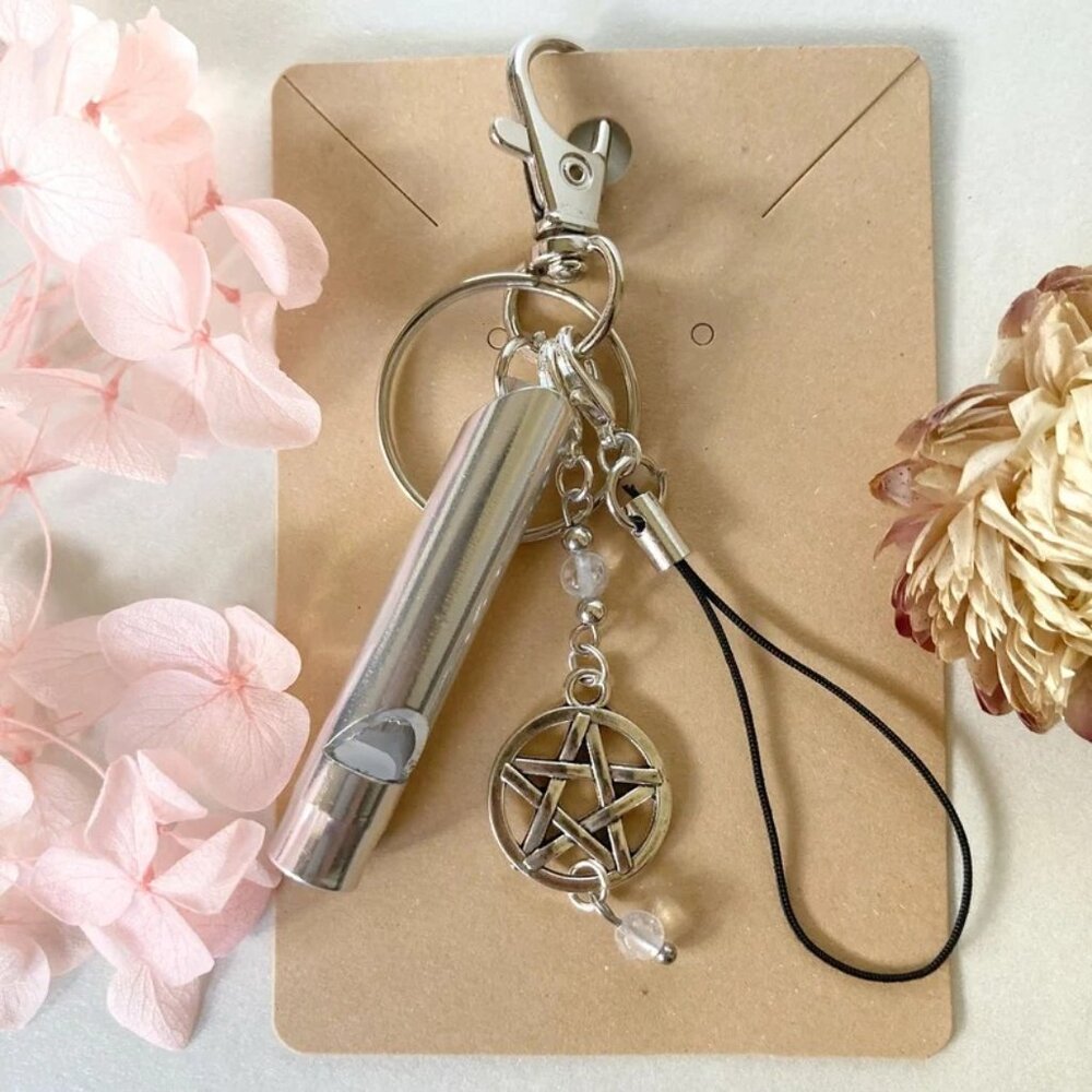 NEW PENTAGRAM SAFETY PROTECTION WHISTLE KEYCHAIN phone bag charm handmade